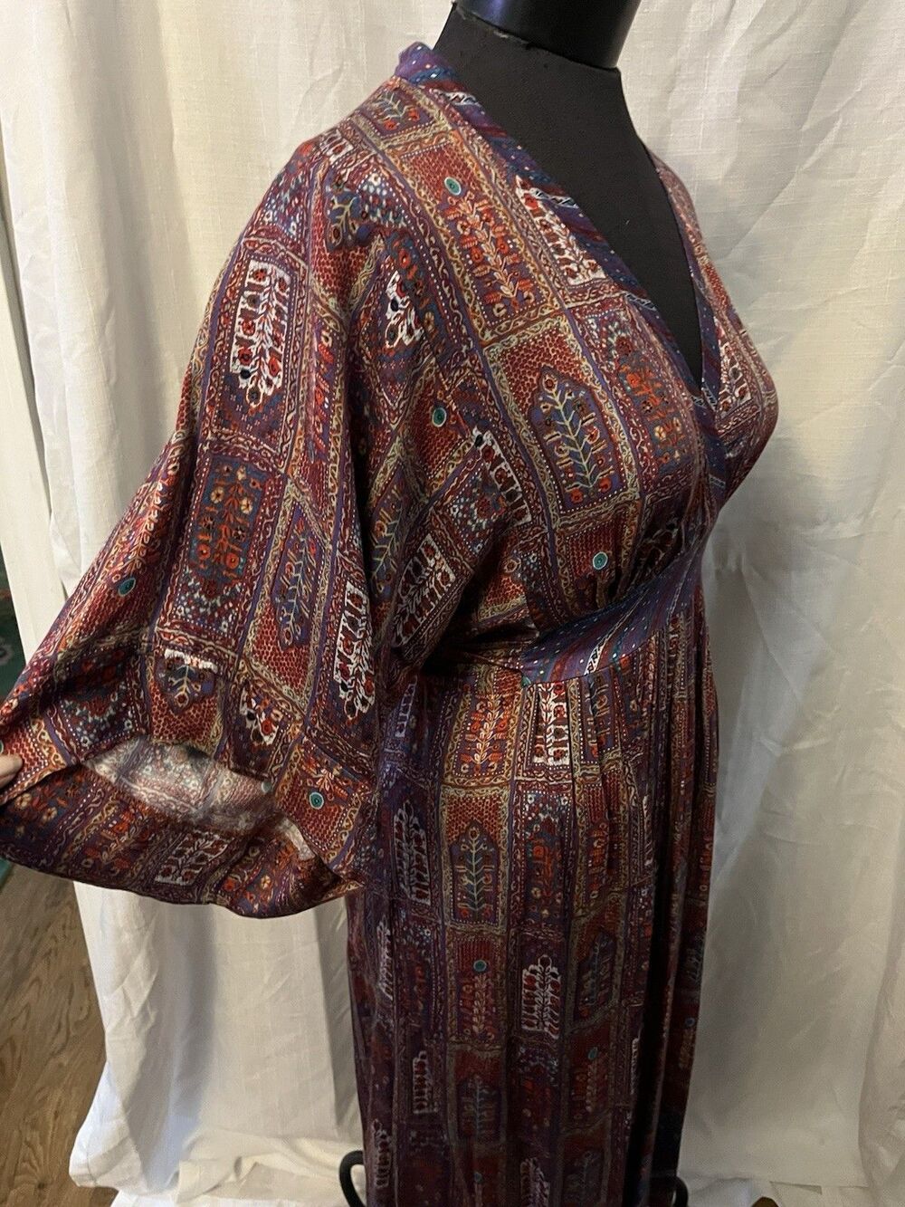 Anthropologie TINY Omina Mosaic boho kimono sleeve dress Festival Fall Sz S Midi - Picture 6 of 8